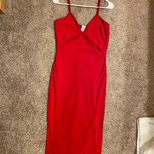 Fashion Nova Red Midi Cut-Out Dress